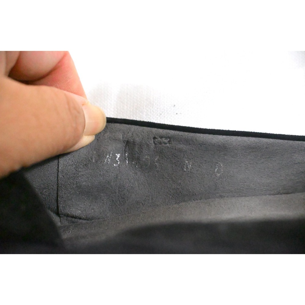Stuart Weitzman Black Suede Fur Pom Pom Ballet Flats Elastic Scrunch Sz 8.5M Spa - Picture 6 of 9